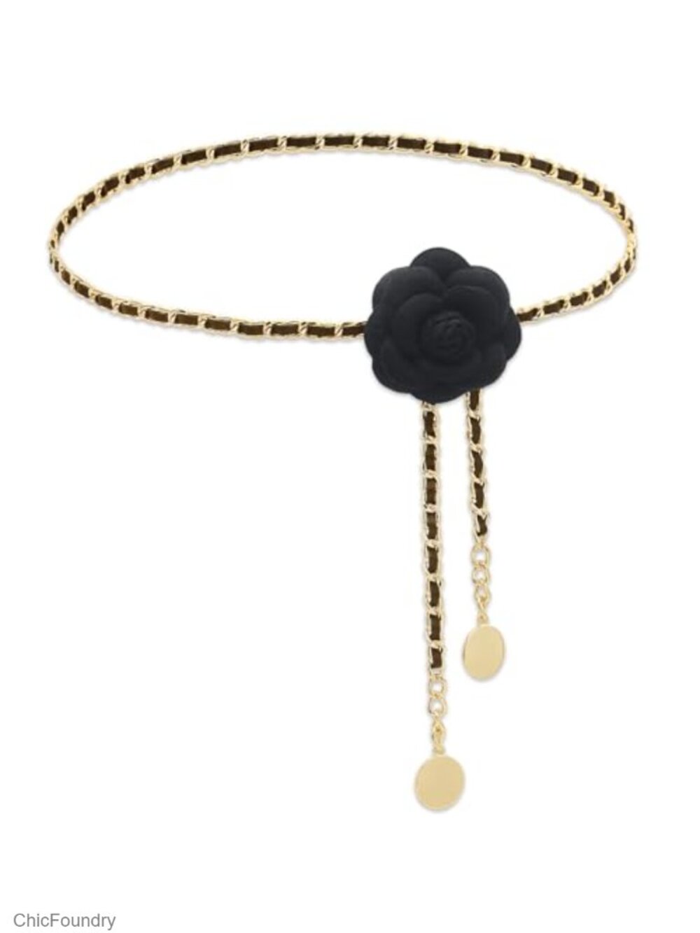 Women's Camellia Flower Waist Chain Belt with Lobster Claw Adjustable Metal and